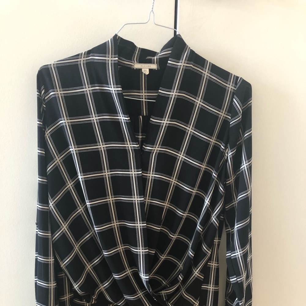 Black and white checkered stripe blouse